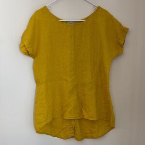 Terzo Millennio 100% linen Mustard yellow Short Sleeve women’s Top small classic
